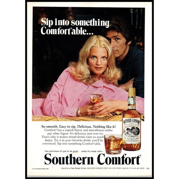 1978 Southern Comfort Whiskey Vintage Print Ad Blonde Pink Shirt Lounge Wall Art - Picture 1 of 1